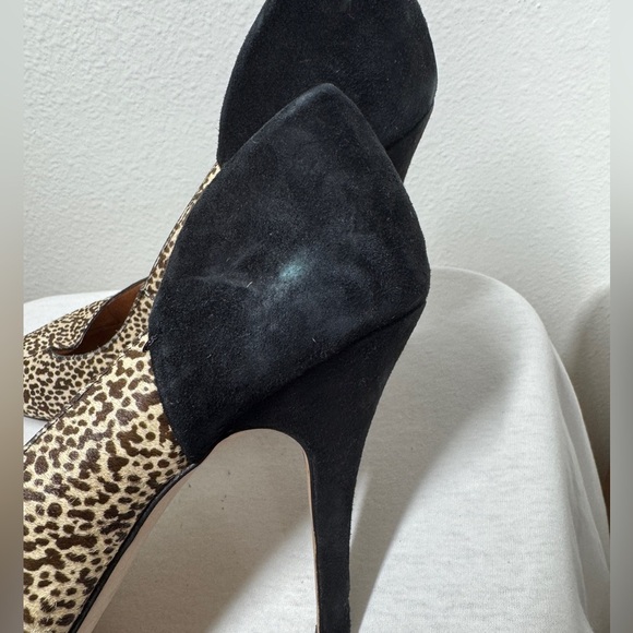 Madewell Maddie Leather Two Tone Spotted Black Brown Cream Almond Toe Heels 9.5 - Picture 6 of 15
